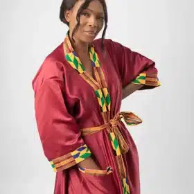 Blue & African Kente Print Satin Kimono Robe