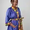 Blue & African Kente Print Satin Kimono Robe