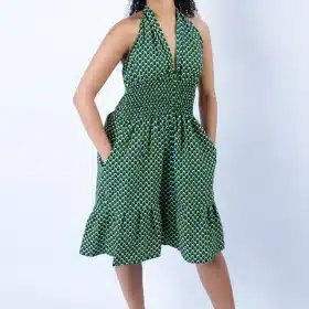 Gorgeous Green Ankara Sweetie Halter Neck Swing Dress