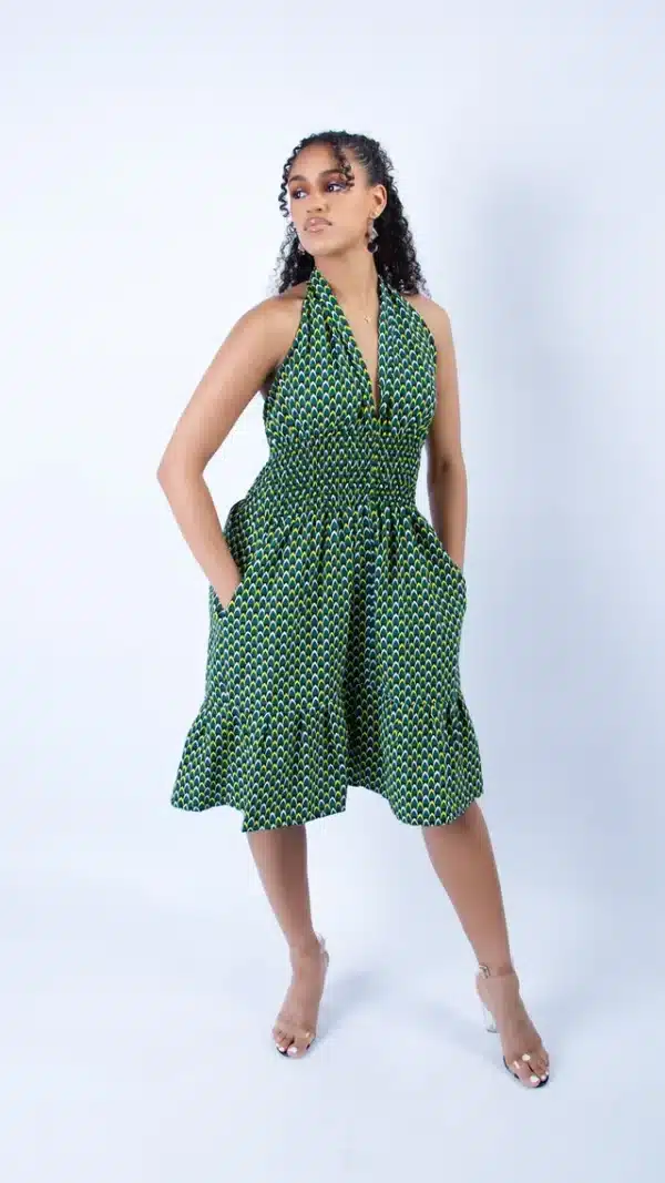 Gorgeous Green Ankara Sweetie Halter Neck Swing Dress