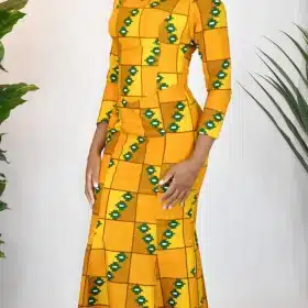 Mustard Yellow Check Ankara Mermaid Silhouette Dress