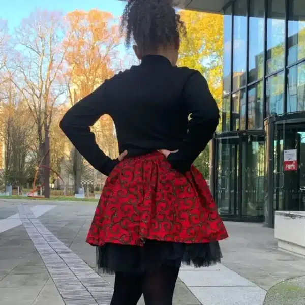 Ravishing Runa Red and Black Ankara Kids Bow & Skirt Set