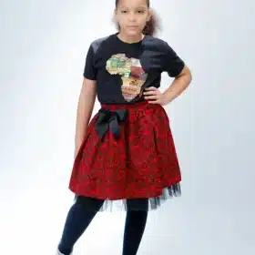 Ravishing Runa Red and Black Ankara Kids Bow & Skirt Set