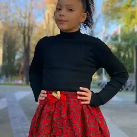 Ravishing Runa Red and Black Ankara Kids Bow & Skirt Set