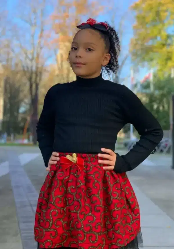 Ravishing Runa Red and Black Ankara Kids Bow & Skirt Set