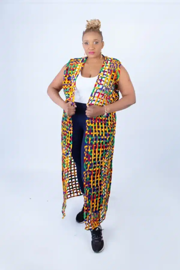 Stunning Woven Sleeveless Kimono, a Striking Piece