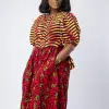 Vibrant Rose Round Neck A-line African Ankara Print Dress