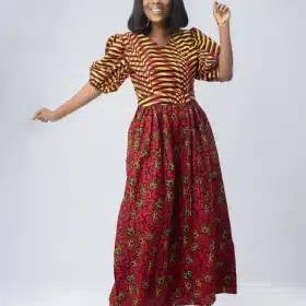 Vibrant Rose Round Neck A-line African Ankara Print Dress