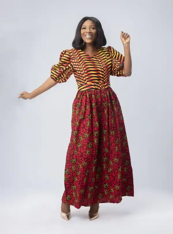 Vibrant Rose Round Neck A-line African Ankara Print Dress