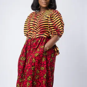 Vibrant Rose Round Neck A-line African Ankara Print Dress