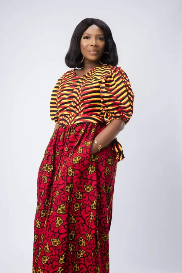 Vibrant Rose Round Neck A-line African Ankara Print Dress