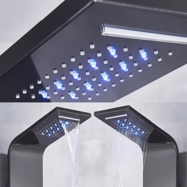 Black Bathroom Shower Panel SPA Massage Jet Shower Column LED Display Stainless Steel Shower System - Image 5
