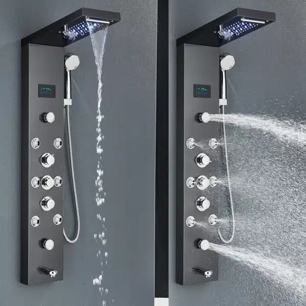 LED Shower Panel Tower System Rain Waterfall Shower Column Hydroelectricity LCD Display With Massage Body Spa Bath Shower Faucet - Image 4