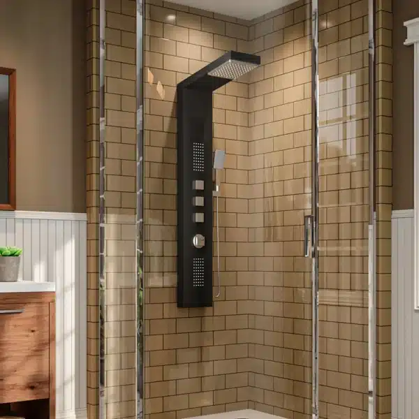 Voltsify Modern Exposed Shower Tower Panel Black, 20cm W x 6.5cm D x 135cm H