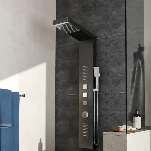Voltsify Modern Exposed Shower Tower Panel Black, 20cm W x 6.5cm D x 135cm H - Image 7