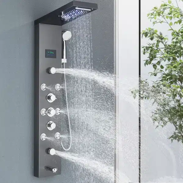 LED Shower Panel Tower System Rain Waterfall Shower Column Hydroelectricity LCD Display With Massage Body Spa Bath Shower Faucet - Image 2