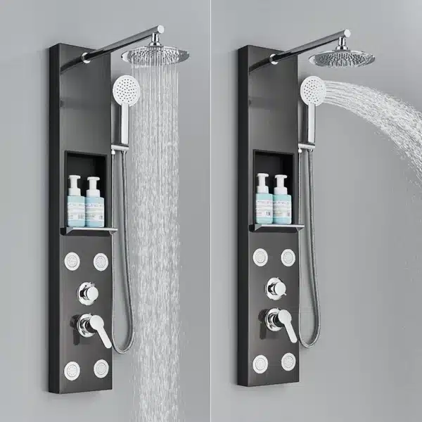 Shower Panel Rainfall Shower Faucet Set SPA Massage Jet Bath Shower Column Double Handle Mixer Tap Tower With Storage Rack - Image 5