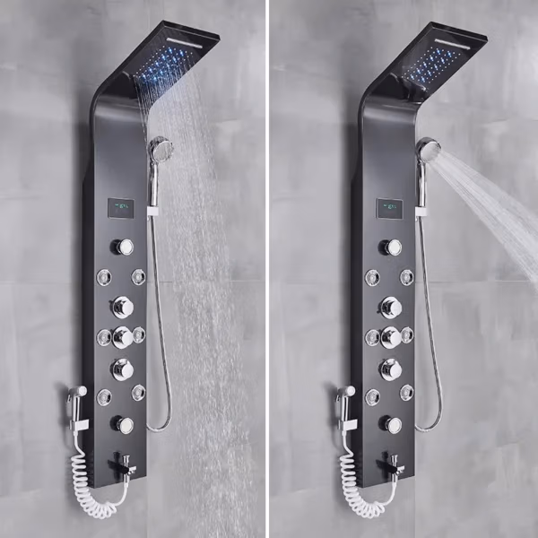 Black Bathroom Shower Panel SPA Massage Jet Shower Column LED Display Stainless Steel Shower System - Image 3