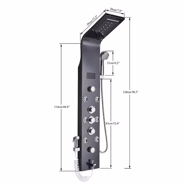 Black Bathroom Shower Panel SPA Massage Jet Shower Column LED Display Stainless Steel Shower System - Image 7
