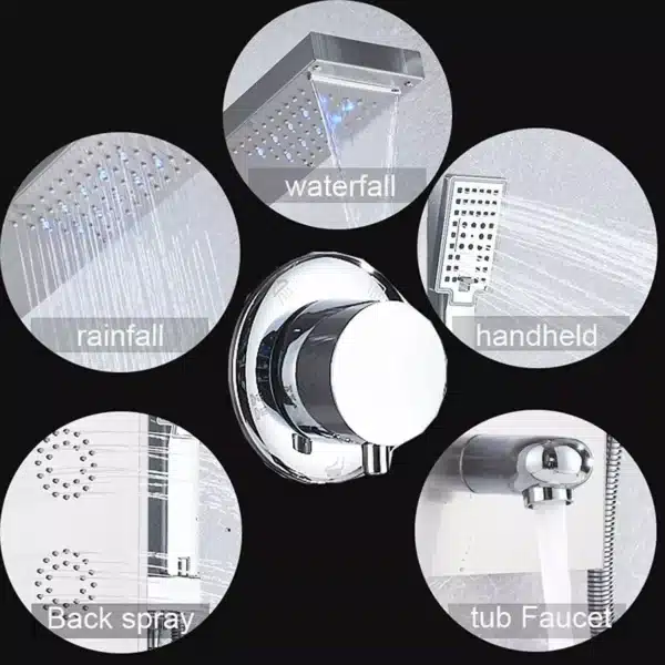Rain Waterfall LED Shower Panel Black Shower Column Tower Digital Screen TEMP Mixer Tap Spray Bidet Shower Mixer Faucet - Image 7