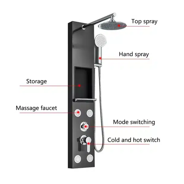Shower Panel Rainfall Shower Faucet Set SPA Massage Jet Bath Shower Column Double Handle Mixer Tap Tower With Storage Rack - Image 6