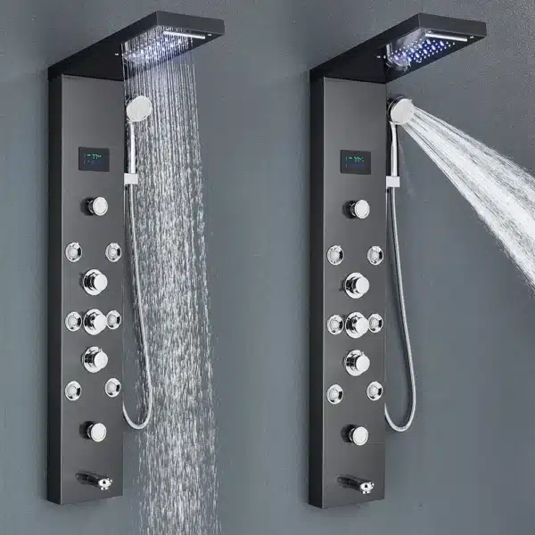 LED Shower Panel Tower System Rain Waterfall Shower Column Hydroelectricity LCD Display With Massage Body Spa Bath Shower Faucet - Image 5