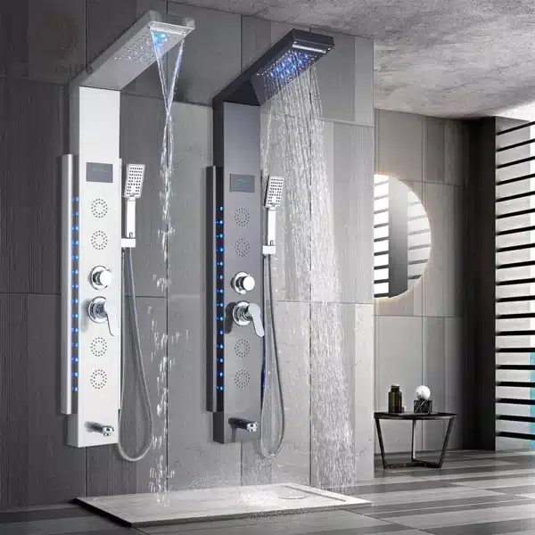 Rain Waterfall LED Shower Panel Black Shower Column Tower Digital Screen TEMP Mixer Tap Spray Bidet Shower Mixer Faucet - Image 2