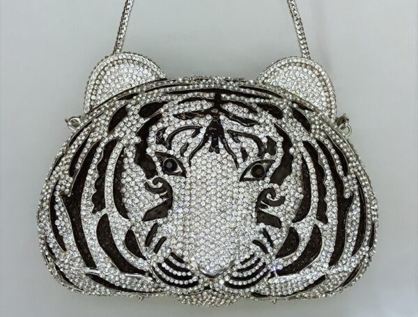 Mandy - Crystal Tiger Head Shaped Evening Clutch - Image 3